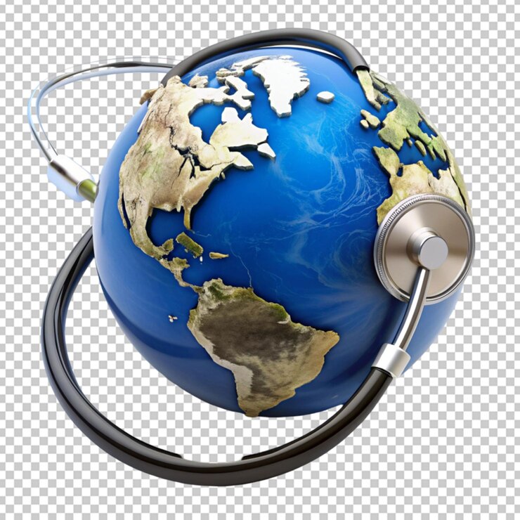 simbolizando el mapa del mundo y la atención requerida en fondo blanco