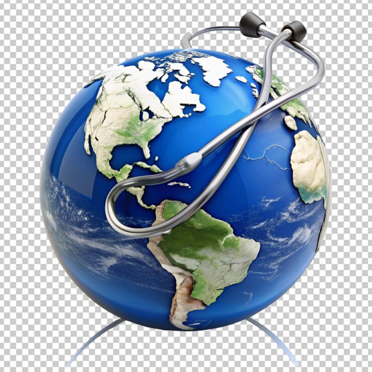 simbolizando el mapa del mundo y la atención requerida en fondo blanco