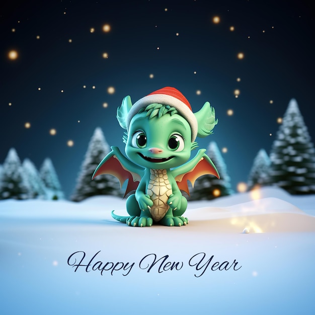 PSD símbolo de 2024 lindo dragón con sombrero de santa claus feliz navidad y año nuevo postal de fondo generativo ai