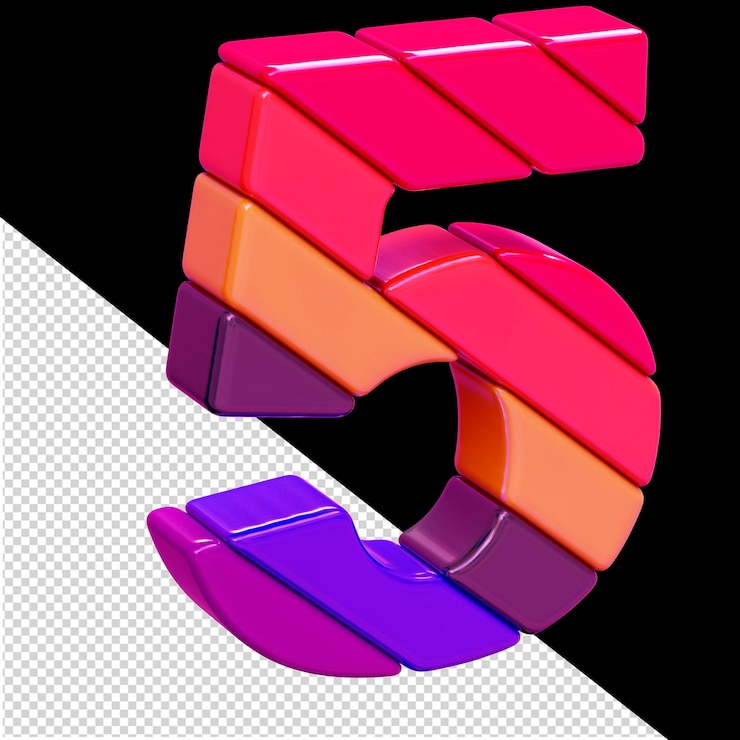 PSD simbolo 3d a colori composto da blocchi diagonali numero 5
