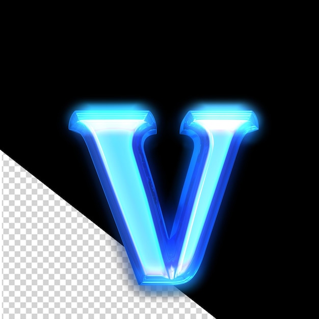 Símbolo 3d azul brilhando em torno das bordas da letra v