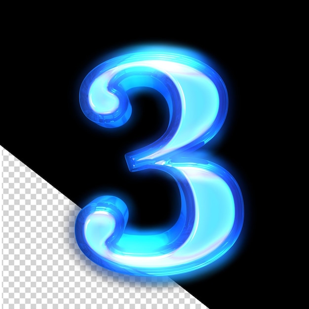 Símbolo 3D azul brillando alrededor de los bordes número 3