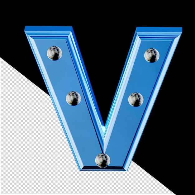 PSD símbolo 3d azul com rebites de metal letra v