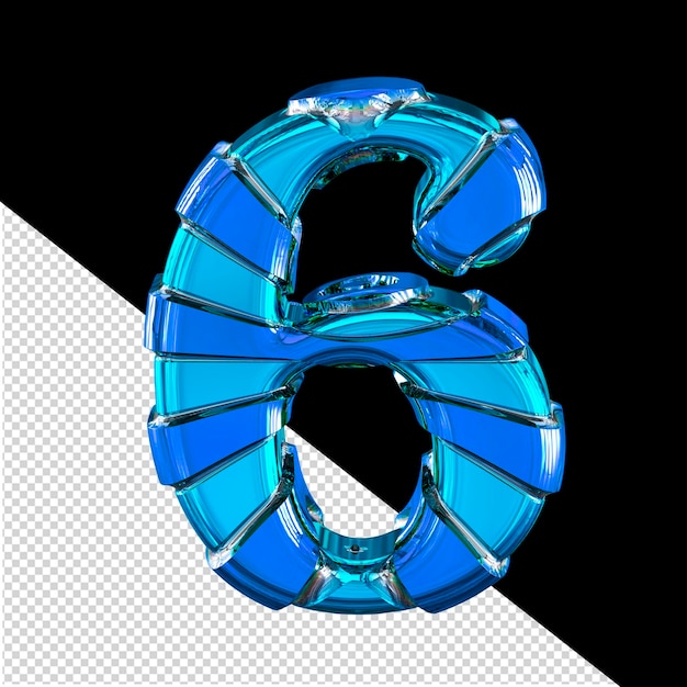 Símbolo 3d azul com tiras finas horizontais número 6