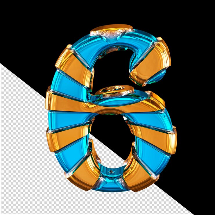 PSD símbolo 3d azul con correas delgadas horizontales doradas número 6