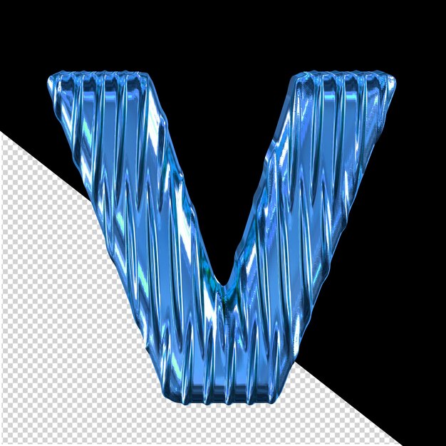 Símbolo 3d azul con costillas verticales letra v