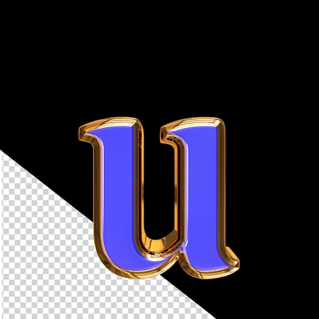 PSD símbolo 3d azul em uma letra de moldura dourada u