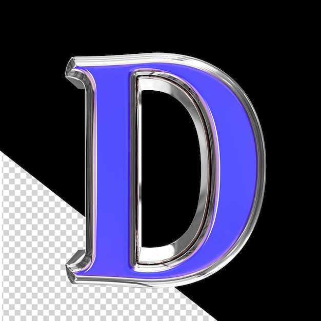 PSD símbolo 3d azul em uma letra de moldura prateada d