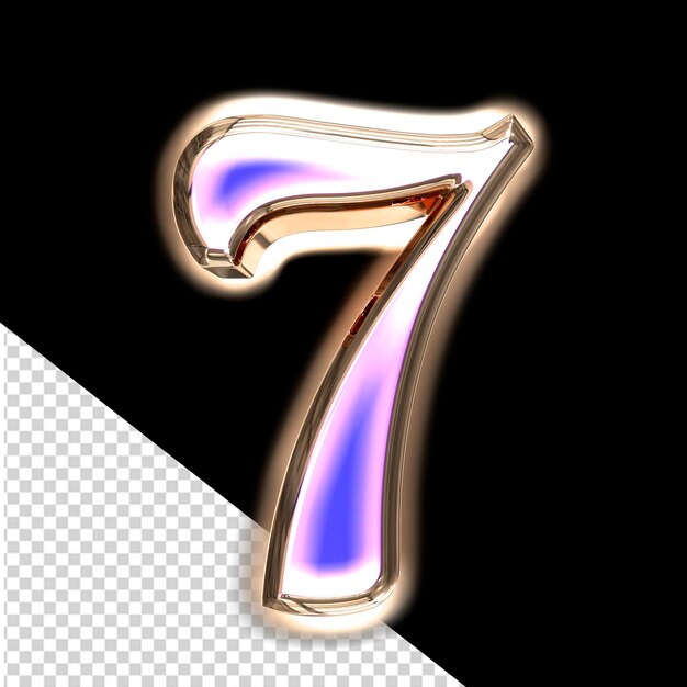 Símbolo 3d azul em uma moldura prateada com brilho número 7