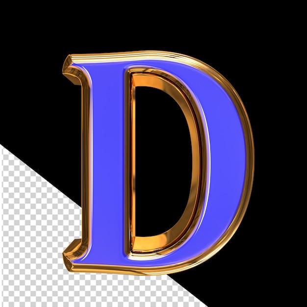PSD símbolo 3d azul en una letra d de marco dorado