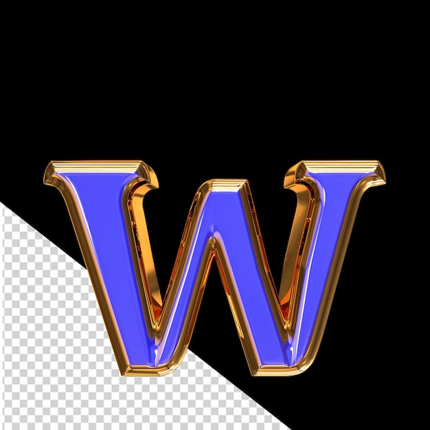 PSD símbolo 3d azul en una letra de marco dorado w