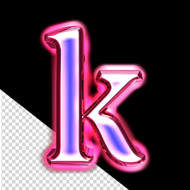 PSD símbolo 3d azul en un marco rosa con letra k brillante