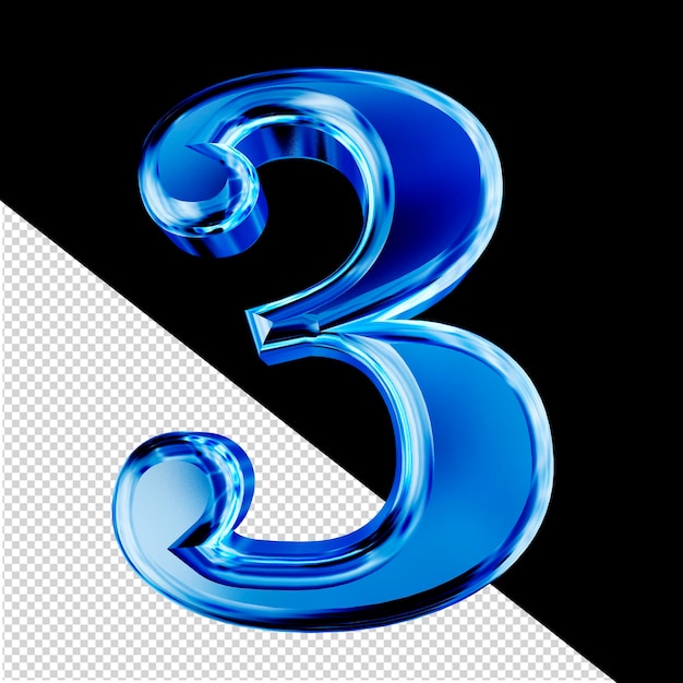 Símbolo 3D azul con el número de bisel 3