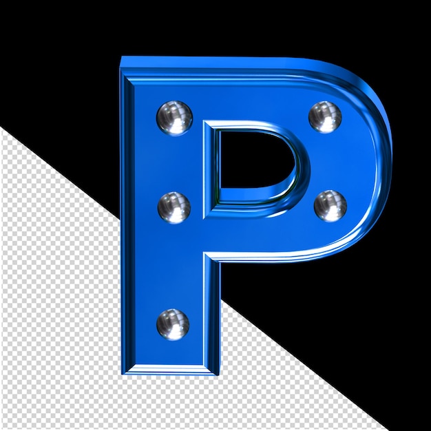 PSD símbolo 3d azul con remaches metálicos letra p
