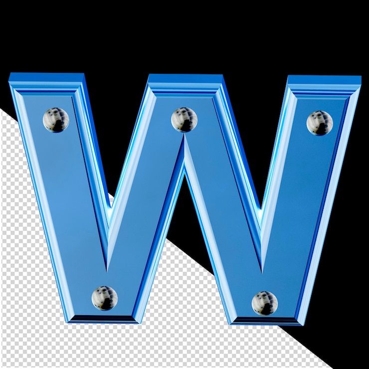 PSD símbolo 3d azul con remaches metálicos letra w