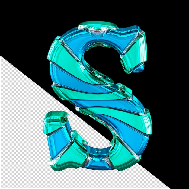 Símbolo 3d azul con tiras finas horizontales turquesa letra s