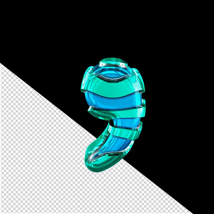 PSD símbolo 3d azul con tiras finas horizontales turquesa.