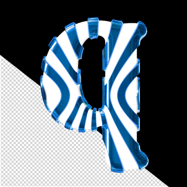 PSD símbolo 3d blanco con correas delgadas azules letra q
