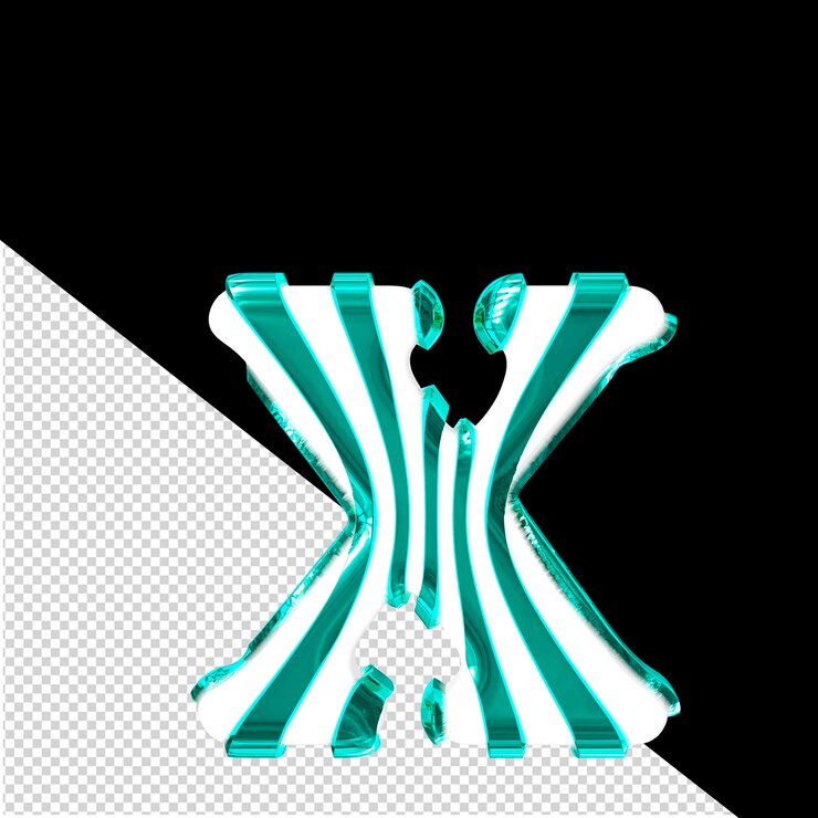 PSD símbolo 3d blanco con correas delgadas turquesas letra x