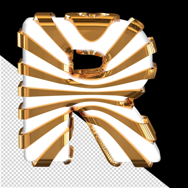 Símbolo 3d blanco con correas doradas letra r