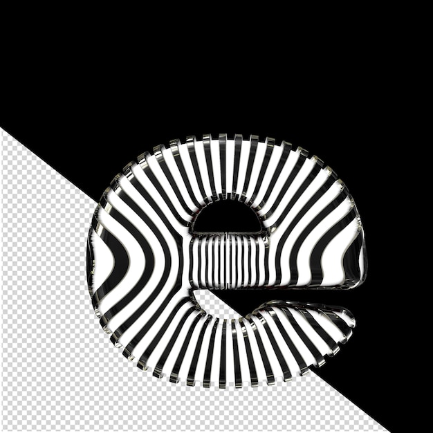 Símbolo 3D blanco con correas negras ultra delgadas letra e