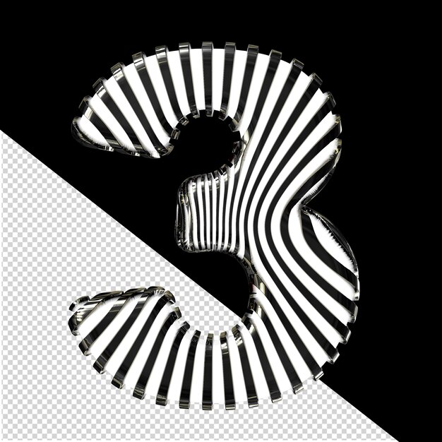 Símbolo 3D blanco con correas negras ultra delgadas número 3