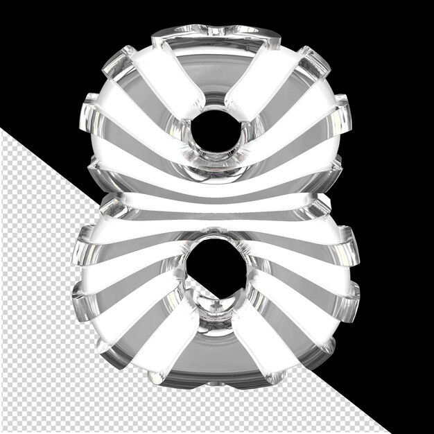 Símbolo 3d blanco con correas plateadas número 8