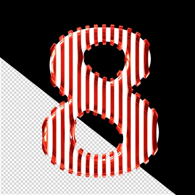 Símbolo 3d blanco con correas ultrafinas verticales rojas número 8