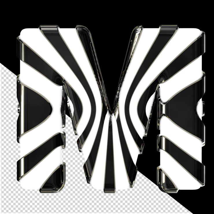 PSD símbolo 3d blanco con correas verticales delgadas negras letra m
