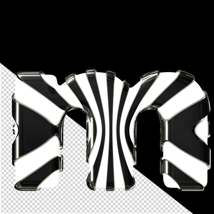 PSD símbolo 3d blanco con correas verticales delgadas negras letra m