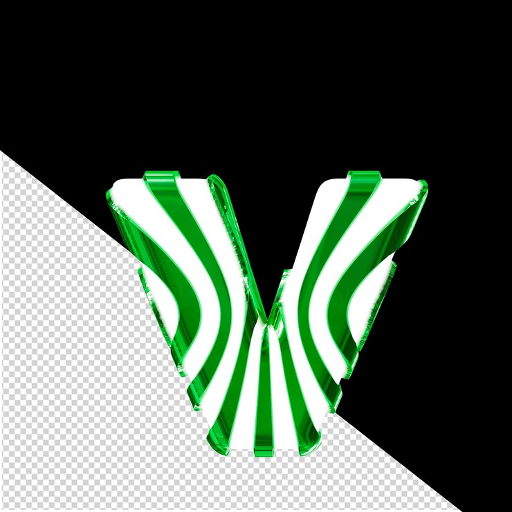 PSD símbolo 3d blanco con correas verticales delgadas verdes letra v