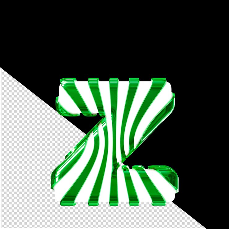 PSD símbolo 3d blanco con correas verticales delgadas verdes letra z