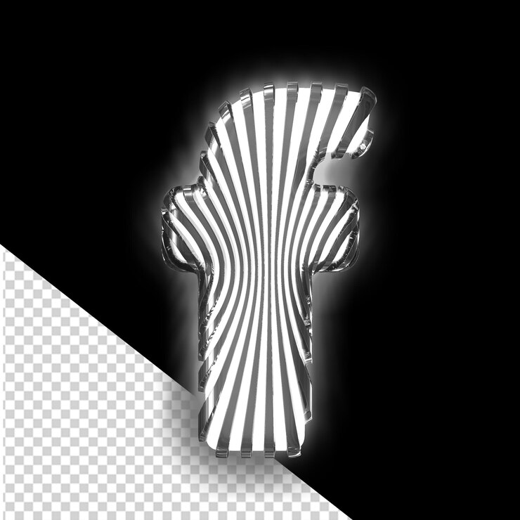 PSD símbolo 3d blanco con correas verticales luminosas negras ultra delgadas letra f