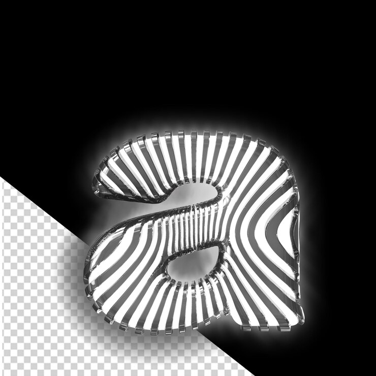 PSD símbolo 3d blanco con correas verticales luminosas negras ultra delgadas letra a