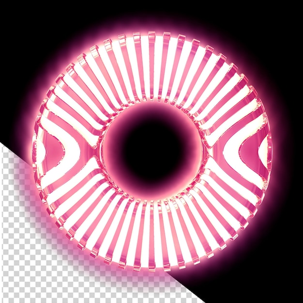 PSD símbolo 3d blanco con correas verticales rosadas luminosas ultra delgadas letra o