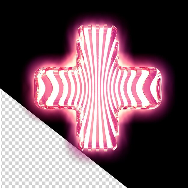 Símbolo 3d blanco con correas verticales rosadas luminosas ultra delgadas
