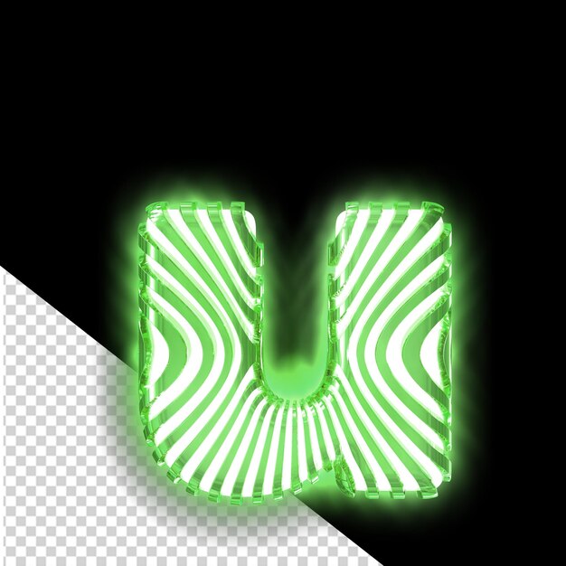 PSD símbolo 3d blanco con correas verticales verdes luminosas ultra delgadas letra u