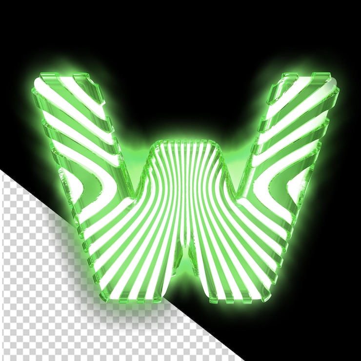 PSD símbolo 3d blanco con correas verticales verdes luminosas ultra delgadas letra w