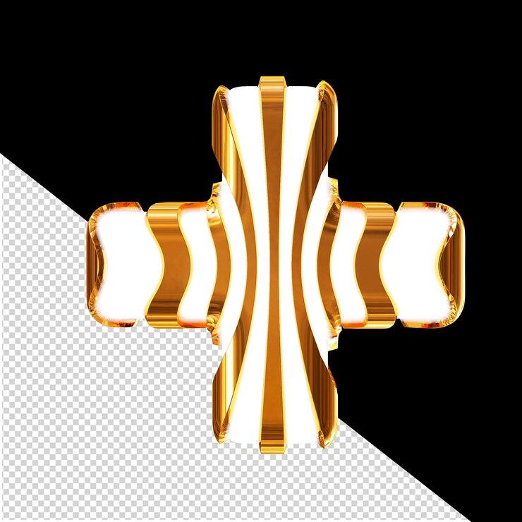 PSD símbolo 3d blanco con finas tiras verticales doradas.