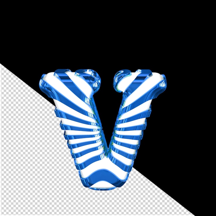 PSD símbolo 3d blanco con tiras azules letra v