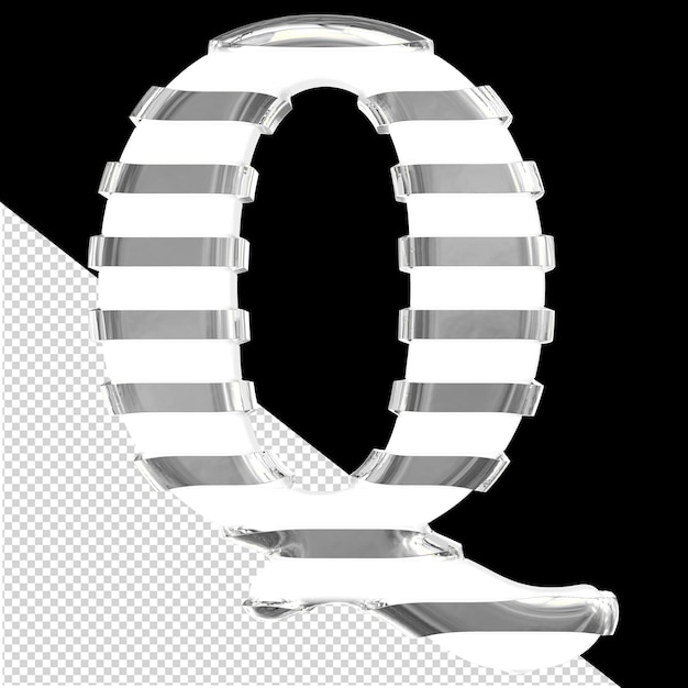 Símbolo 3D blanco con tiras horizontales plateadas delgadas letra q
