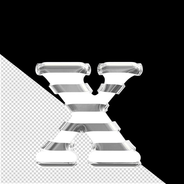 Símbolo 3D blanco con tiras horizontales plateadas delgadas letra x