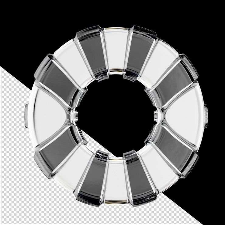 PSD símbolo 3d blanco con tiras negras letra o