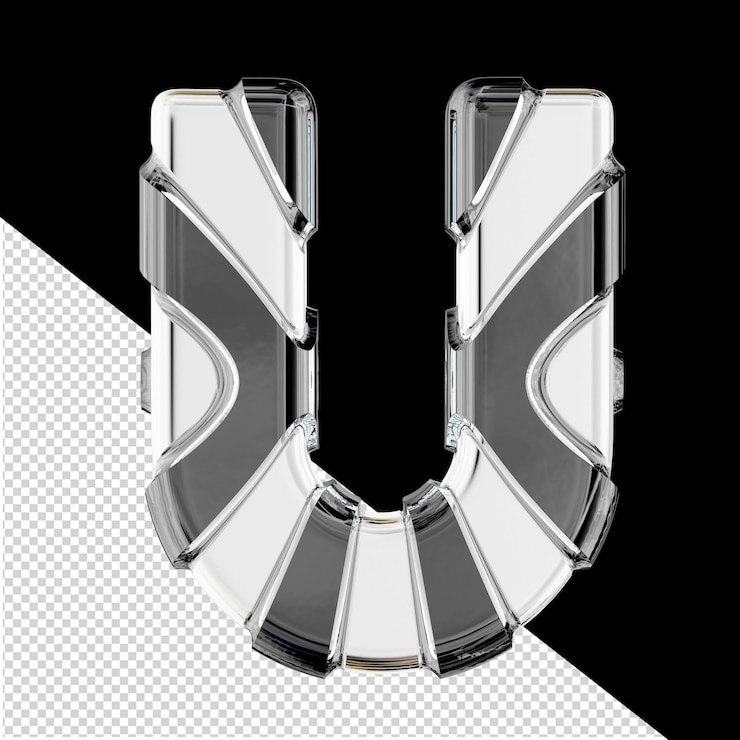 PSD símbolo 3d blanco con tiras negras letra u