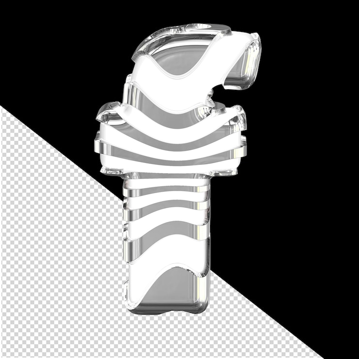 PSD símbolo 3d blanco con tiras plateadas letra f