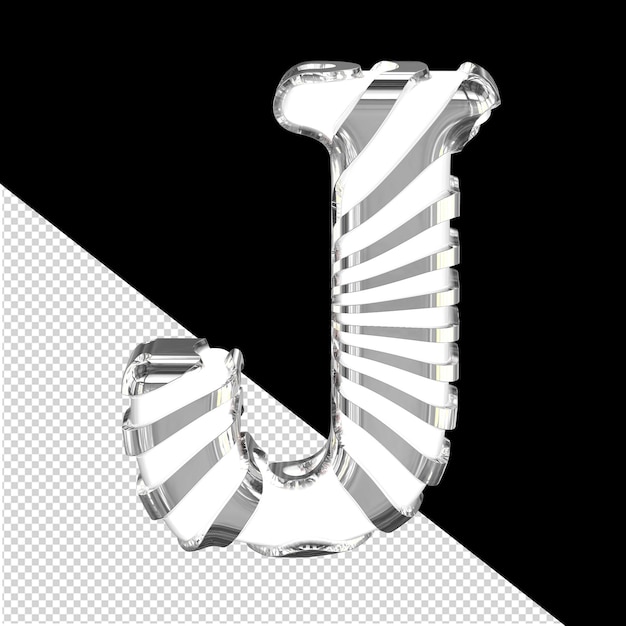 Símbolo 3d blanco con tiras plateadas letra j