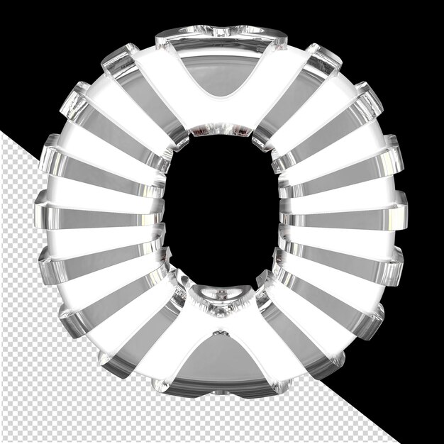 Símbolo 3d blanco con tiras plateadas letra o