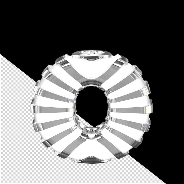 Símbolo 3d blanco con tiras plateadas letra o