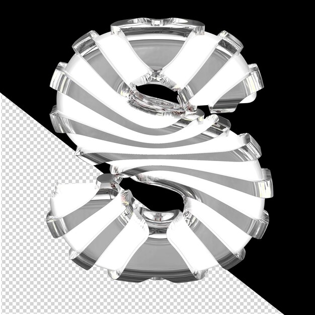 Símbolo 3d blanco con tiras plateadas letra s