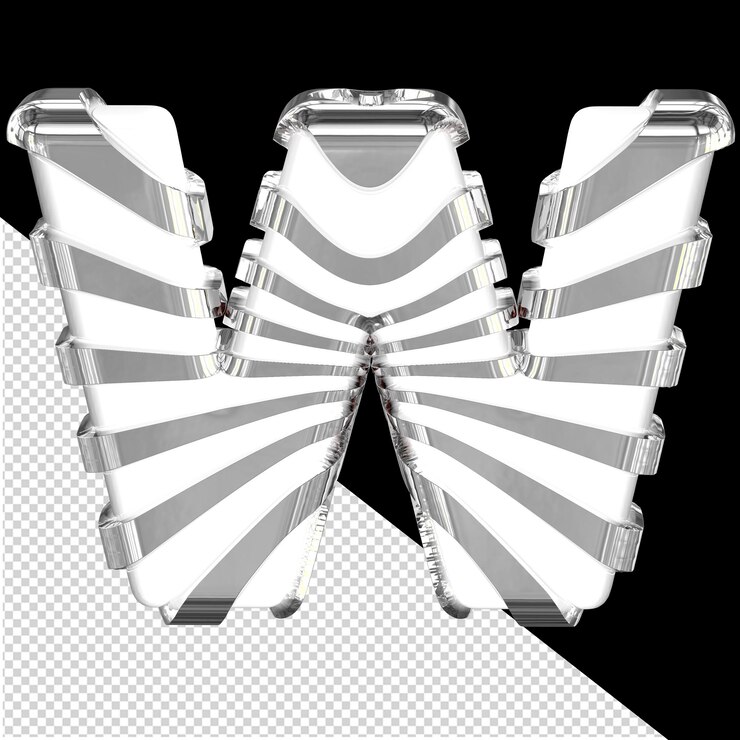 PSD símbolo 3d blanco con tiras plateadas letra w